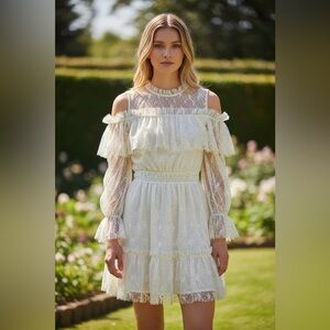 NWOT, S Betro, Cream Lace Dress With Cold Shoulder, Small